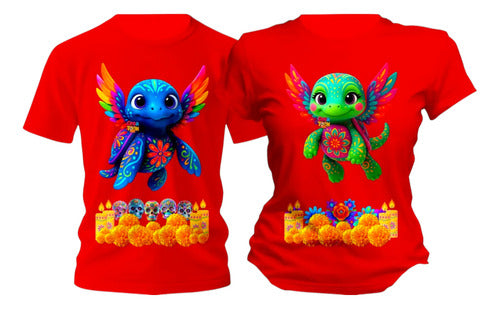 Dúo Playeras Alebrijes Día De Muertos Halloween Tortuga Duo