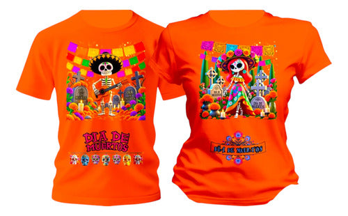 Playera Duo Dia De Muertos Catrines Flores Pareja Conjunto