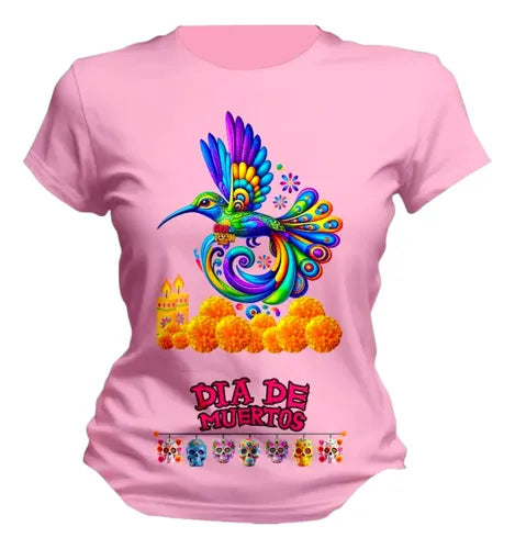 Playera Gatito Día De Muertos Alebrije Halloween Colibri