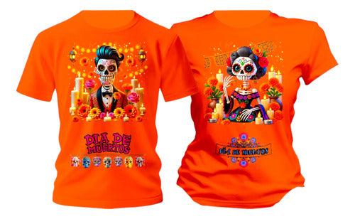 Playera Duo Dia De Muertos Catrines Flores Pareja Conjunto