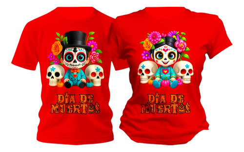 Dúo De Playeras Calaveritas Flores Día De Muertos Duo