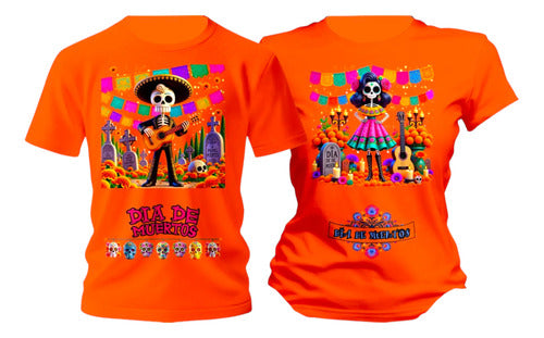 Playera Duo Dia De Muertos Catrines Flores Pareja Conjunto