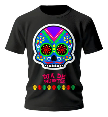 Playera Craneo Colorido Tradicional Calaverita Craneo