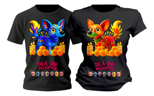 Dúo De Playeras Día De Muertos Alebrije Perrito Duo Perritos