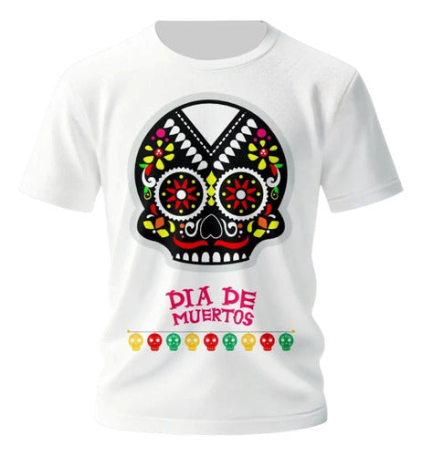 Playera Dia De Muertos Calaverita Con Flores Craneo