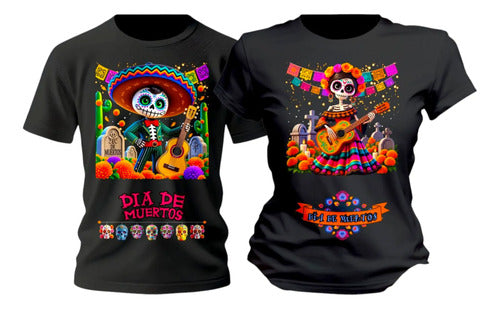 Playera Duo Dia De Muertos Catrines Flores Pareja Conjunto