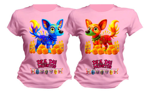 Dúo De Playeras Día De Muertos Alebrije Perrito Duo Perritos