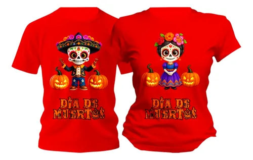 Dúo De Playeras Catrines Día De Muertos Fiesta Duo