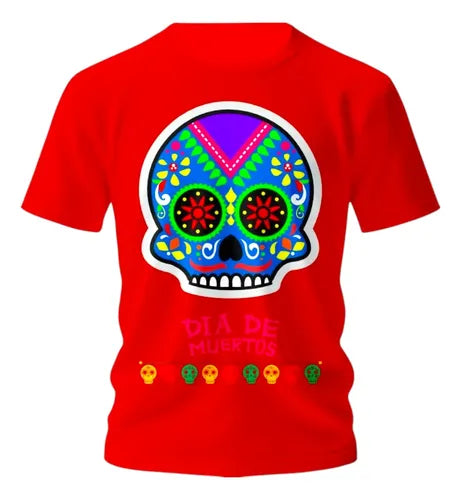 Playera Craneo Colorido Tradicional Calaverita Craneo