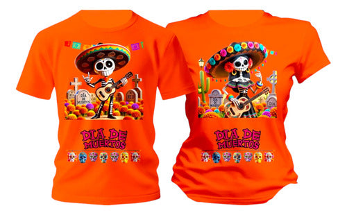 Duo Playera Dia De Muertos Catrin Catrina Musicos Halloween