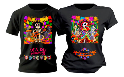 Playera Duo Dia De Muertos Catrines Flores Pareja Conjunto