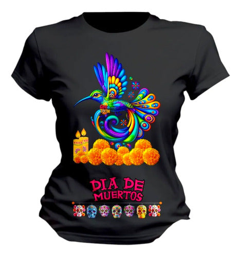 Playera Gatito Día De Muertos Alebrije Halloween Colibri