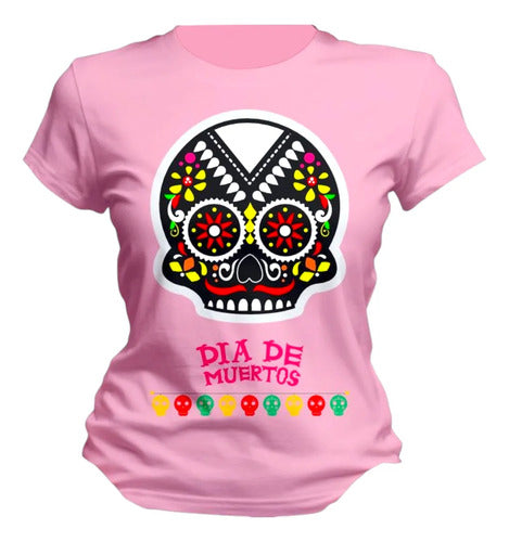 Playera Dia De Muertos Calaverita Con Flores Craneo