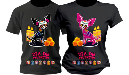 Dúo Playeras Día De Muertos Perritos Chihuahua Personaliza