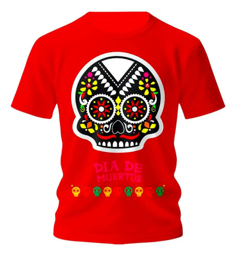Playera Dia De Muertos Calaverita Con Flores Craneo