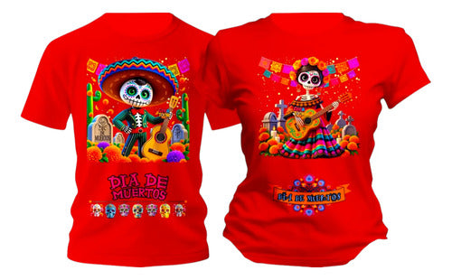 Playera Duo Dia De Muertos Catrines Flores Pareja Conjunto