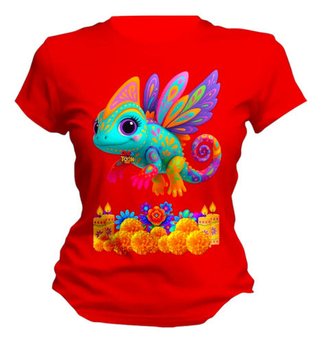 Playera Camaleon Alebrije Dia De Muertos Personaliza
