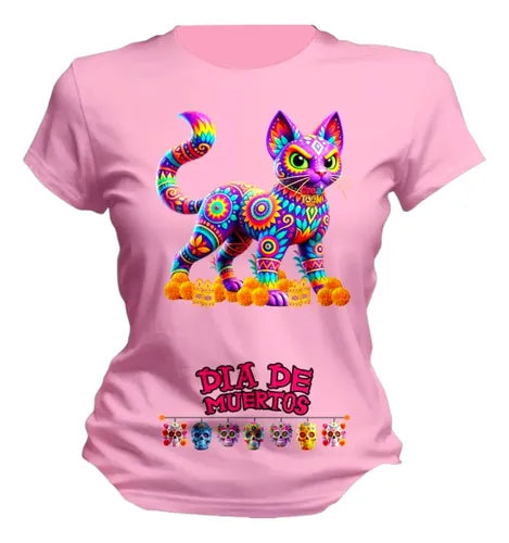 Playera Gatito Día De Muertos Alebrije Halloween Gato H