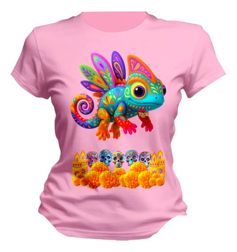 Playera Camaleon Alebrije Dia De Muertos Personaliza