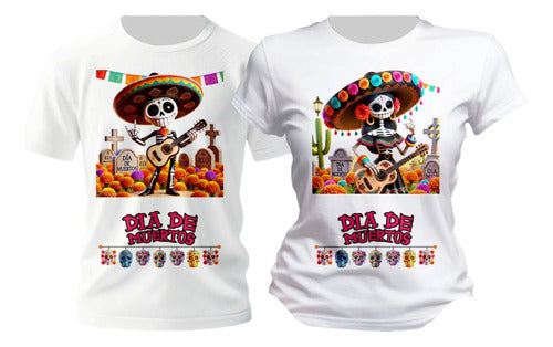 Duo Playera Dia De Muertos Catrin Catrina Musicos Halloween