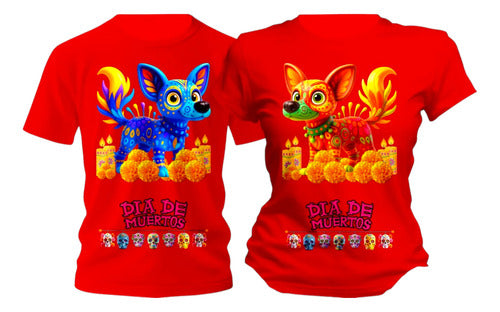 Dúo De Playeras Día De Muertos Alebrije Perrito Duo Perritos
