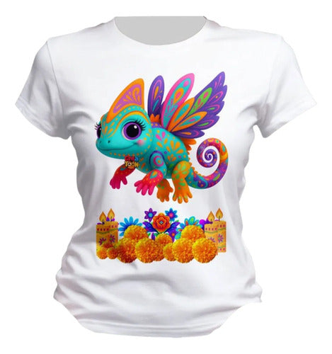 Playera Camaleon Alebrije Dia De Muertos Personaliza
