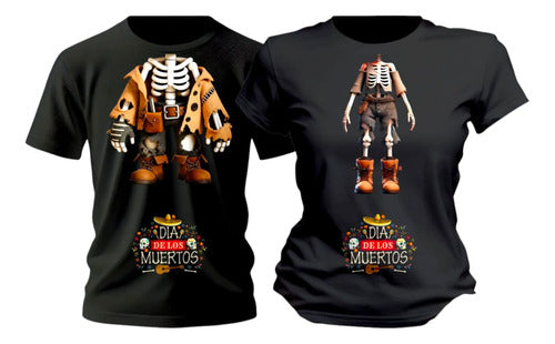 Duo Playera Dia De Muertos Traje Esqueletos Conjunto Pareja