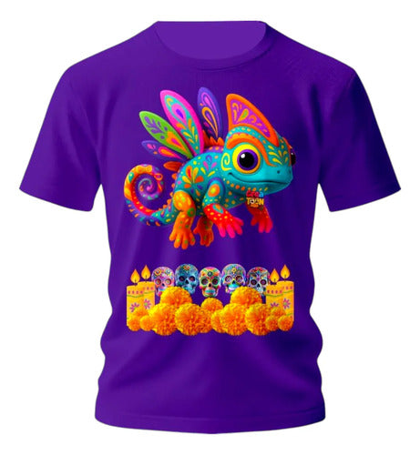 Playera Camaleon Alebrije Dia De Muertos Personaliza