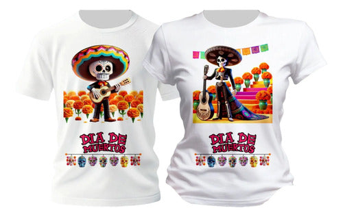 Duo Playera Dia De Muertos Catrin Catrina Musicos Halloween