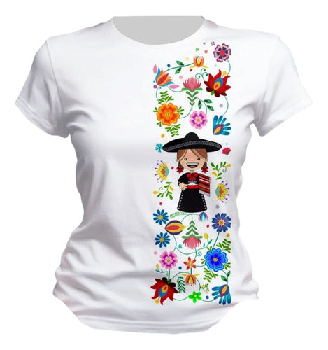 Playera Mexicana 15 De Septiembre Tematica Mariachi Mujer