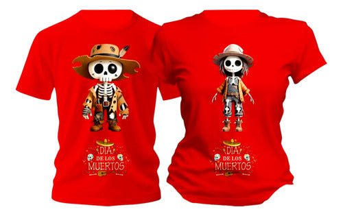 Duo Playera Dia De Muertos Esqueletos Espantapajaros Duo