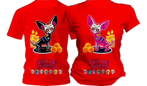 Dúo Playeras Día De Muertos Perritos Chihuahua Personaliza