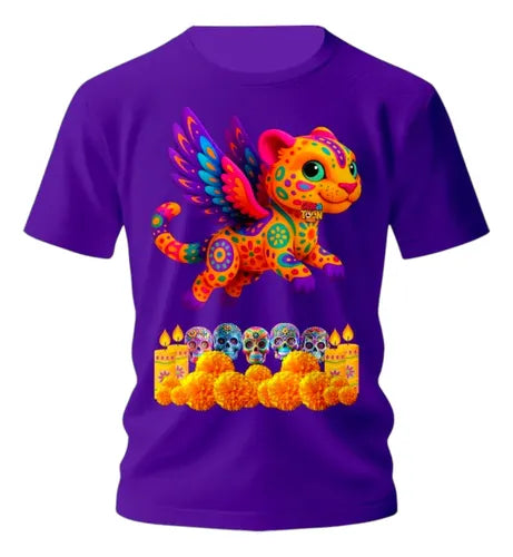Playera Alebrije Leopardo Dia De Muertos Halloween Leopardo