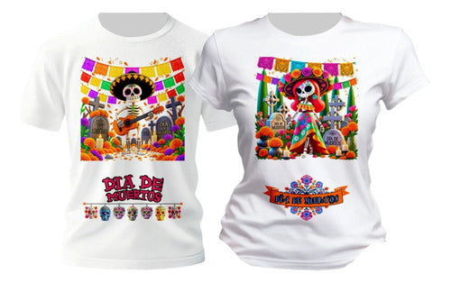 Playera Duo Dia De Muertos Catrines Flores Pareja Conjunto