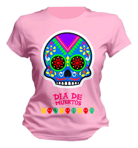 Playera Craneo Colorido Tradicional Calaverita Craneo