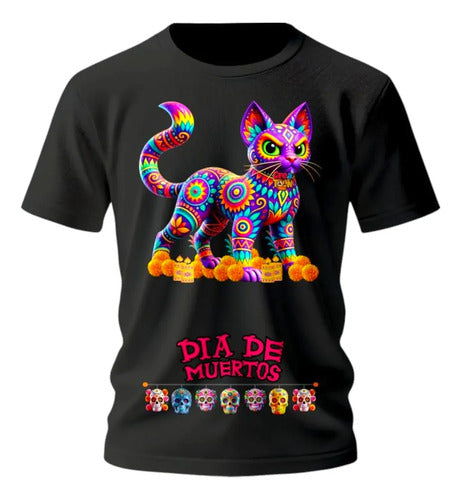 Playera Gatito Día De Muertos Alebrije Halloween Gato H