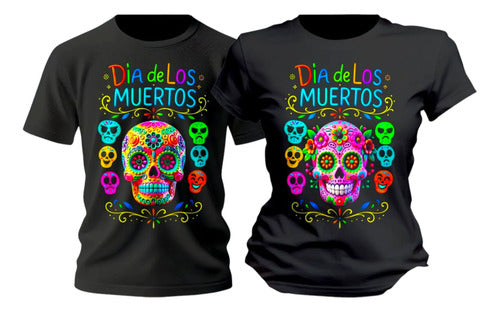 Dúo De Playeras Día De Muertos Calaveras De Azúcar Duo
