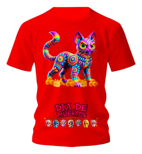 Playera Gatito Día De Muertos Alebrije Halloween Gato H