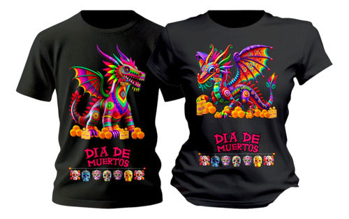 Dúo Playeras Día De Muertos Dragón Japoné Personaliza Duo