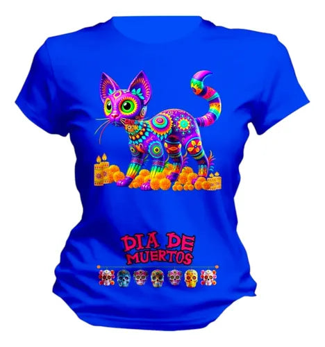 Playera Gatito Día De Muertos Alebrije Halloween Gato