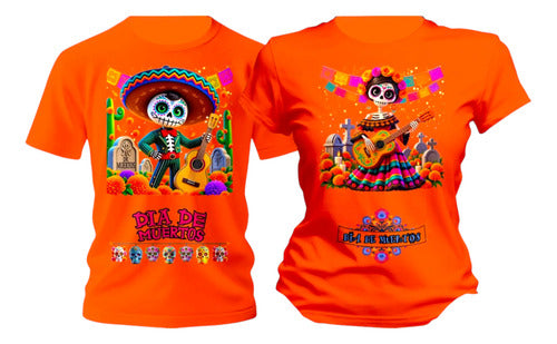 Playera Duo Dia De Muertos Catrines Flores Pareja Conjunto
