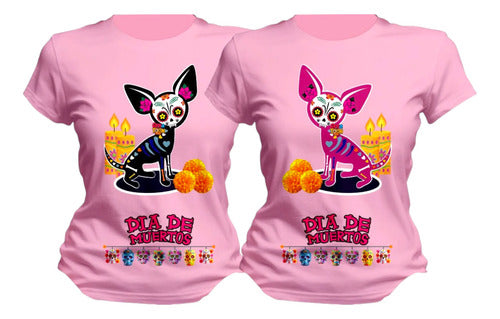 Dúo Playeras Día De Muertos Perritos Chihuahua Personaliza