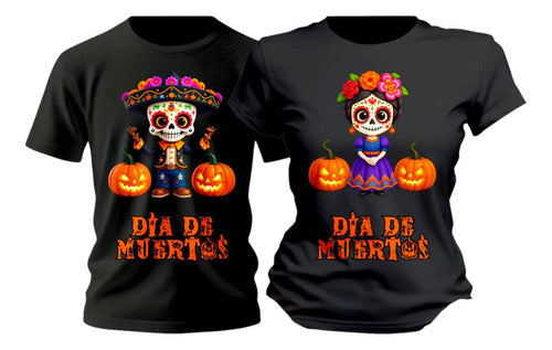Dúo De Playeras Catrines Día De Muertos Fiesta Duo