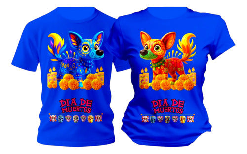 Dúo De Playeras Día De Muertos Alebrije Perrito Duo Perritos