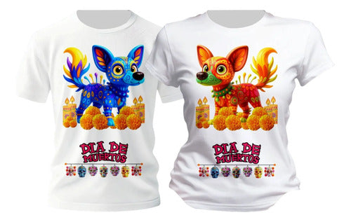 Dúo De Playeras Día De Muertos Alebrije Perrito Duo Perritos