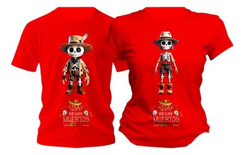 Duo Playera Dia De Muertos Esqueletos Espantapajaros Duo De