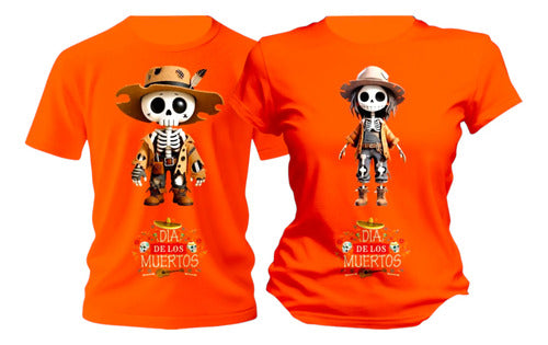Duo Playera Dia De Muertos Esqueletos Espantapajaros Duo