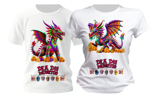 Dúo Playeras Día De Muertos Dragón Japoné Personaliza Duo