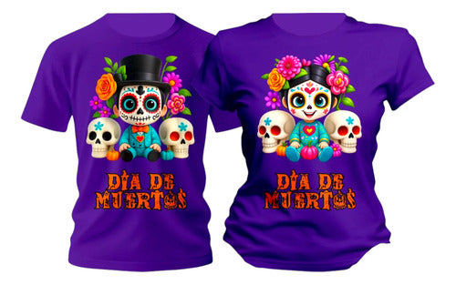 Dúo De Playeras Calaveritas Flores Día De Muertos Duo