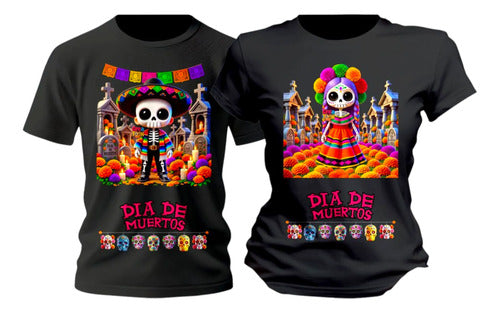 Duo Playeras Conjunto Dia De Muertos Halloween Catrin Duo